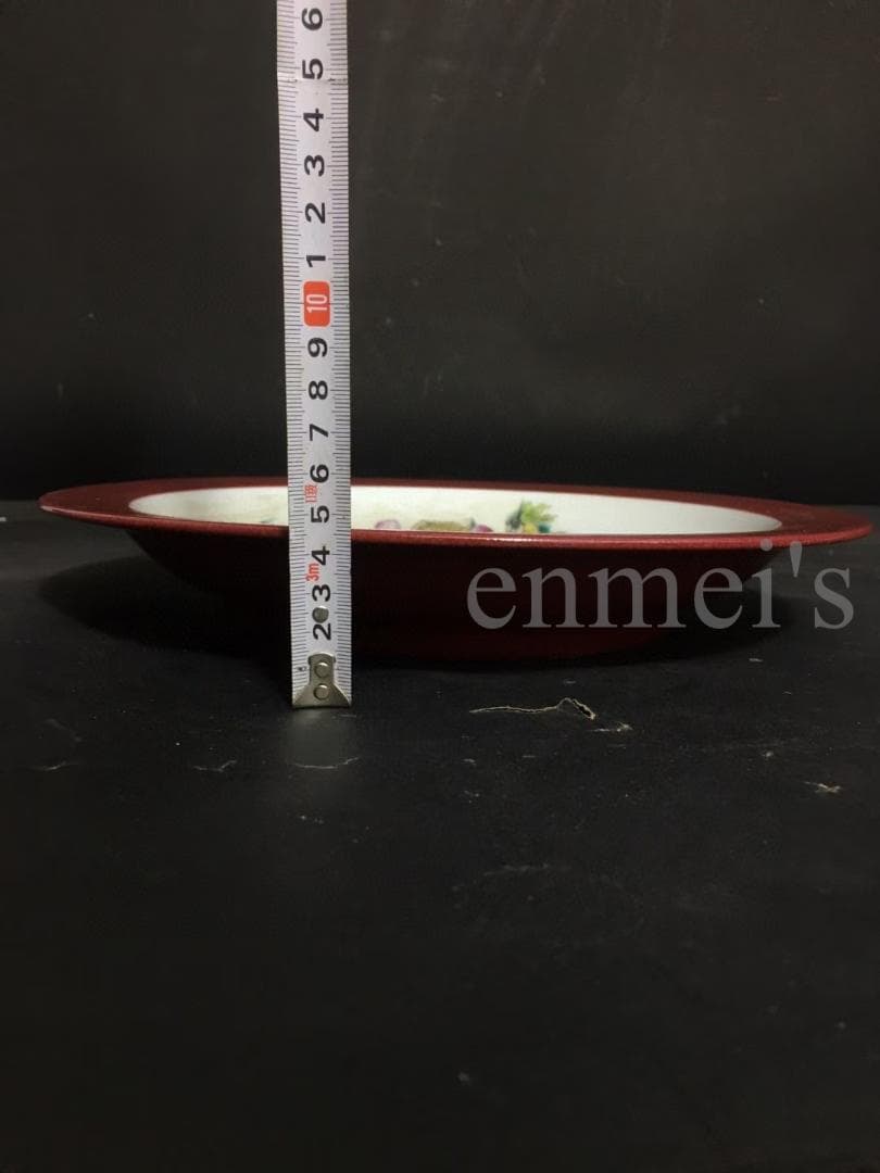 中国古美術・旧蔵 粉彩人物図飾皿・赤縁白磁陶器・観賞用プレート・文房置物・茶道具