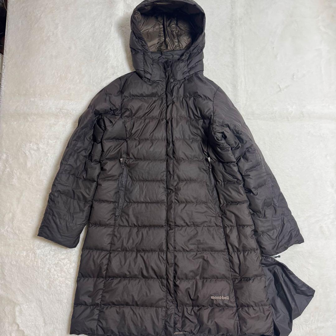 人気モンベル800FPトラベルダウンロングコートレディースXLブラウンロング丈