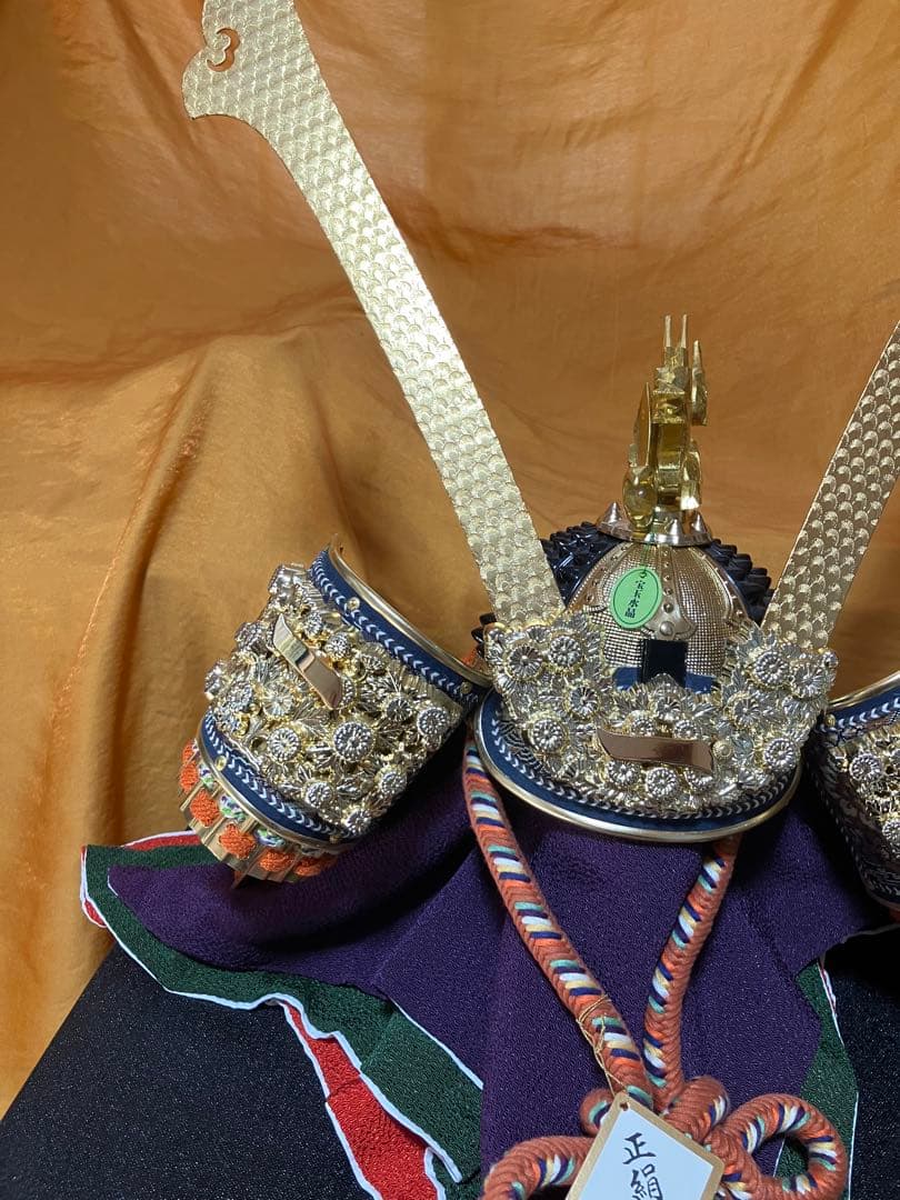 五月人形　25号　兜　美濃長鍬形　 宝石付　純金箔押木彫竜　甲冑