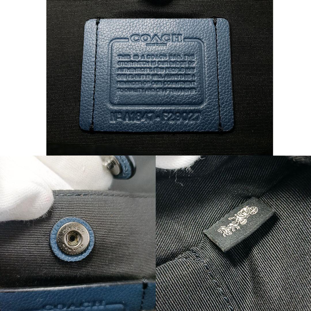 希少美品 COACH フラワープリント ボディバッグ　ネイビー レザー 花柄