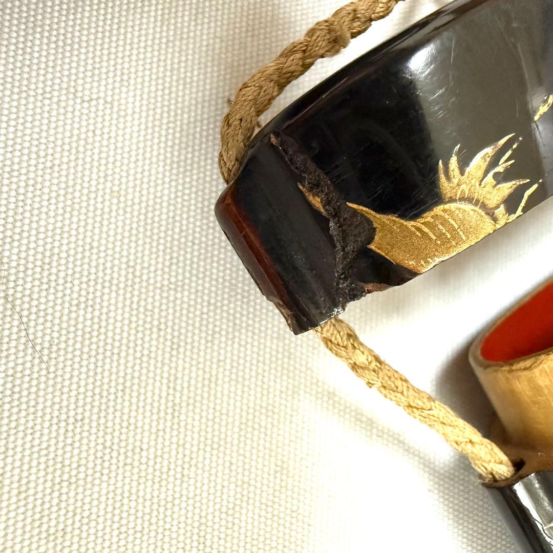 時代物　波に鶴　蒔絵印籠　根付