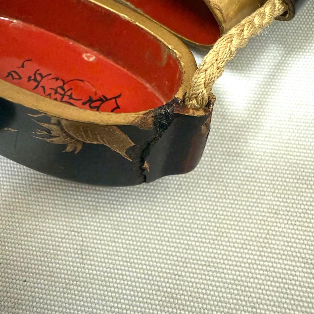 時代物　波に鶴　蒔絵印籠　根付