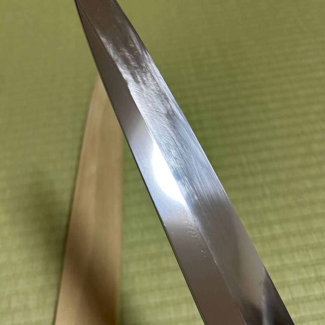 池田美和　本焼　柳刃　和包丁　青鋼　刃紋　久次作　鏡面　刃紋　黒檀柄