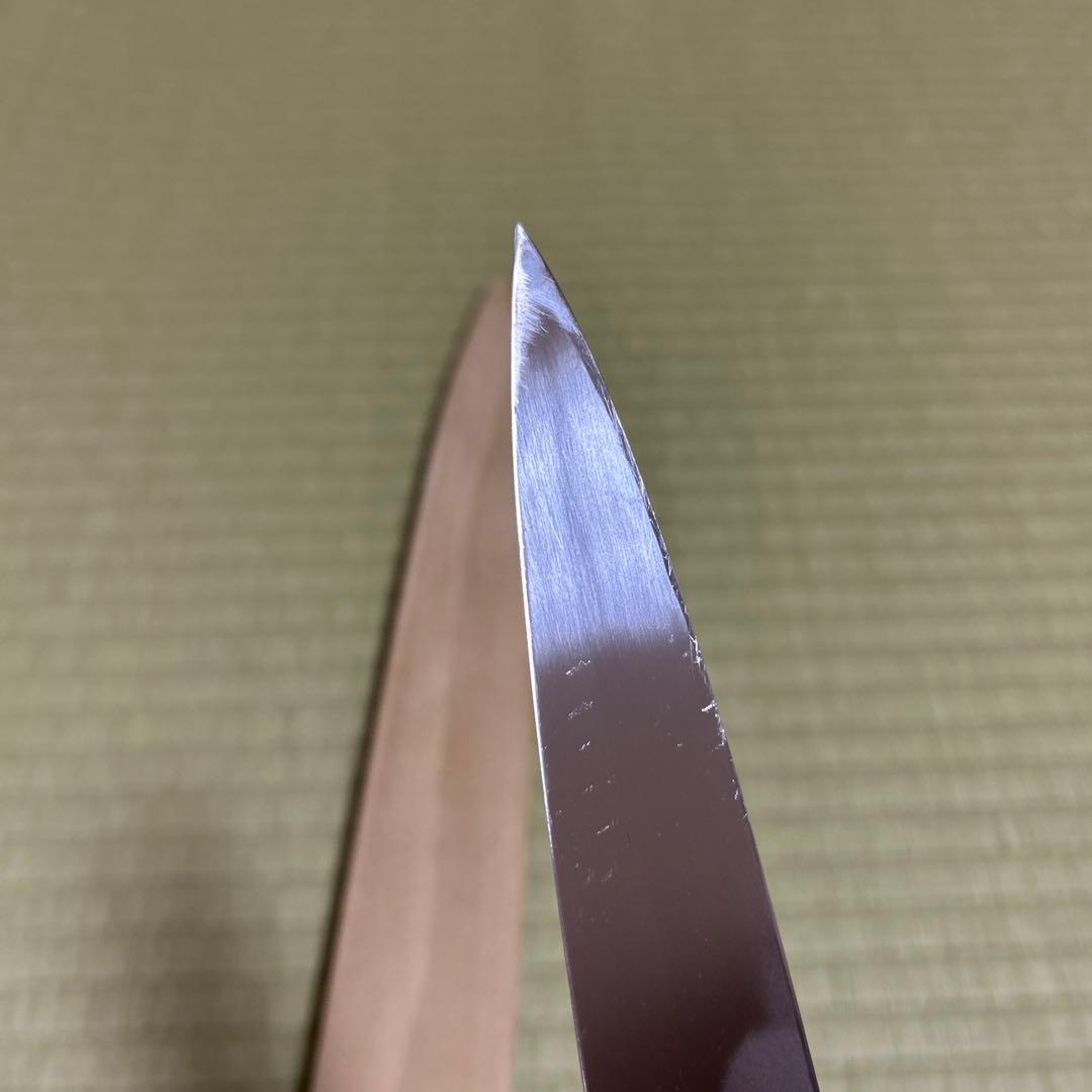 池田美和　本焼　柳刃　和包丁　青鋼　刃紋　久次作　鏡面　刃紋　黒檀柄