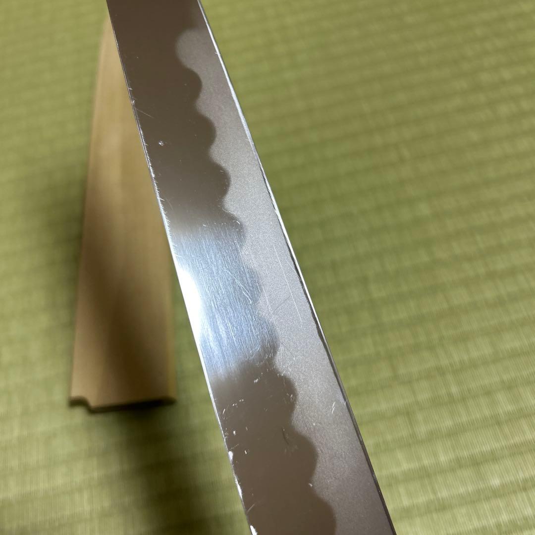 池田美和　本焼　柳刃　和包丁　青鋼　刃紋　久次作　鏡面　刃紋　黒檀柄