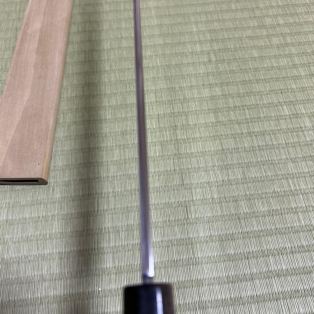 池田美和　本焼　柳刃　和包丁　青鋼　刃紋　久次作　鏡面　刃紋　黒檀柄