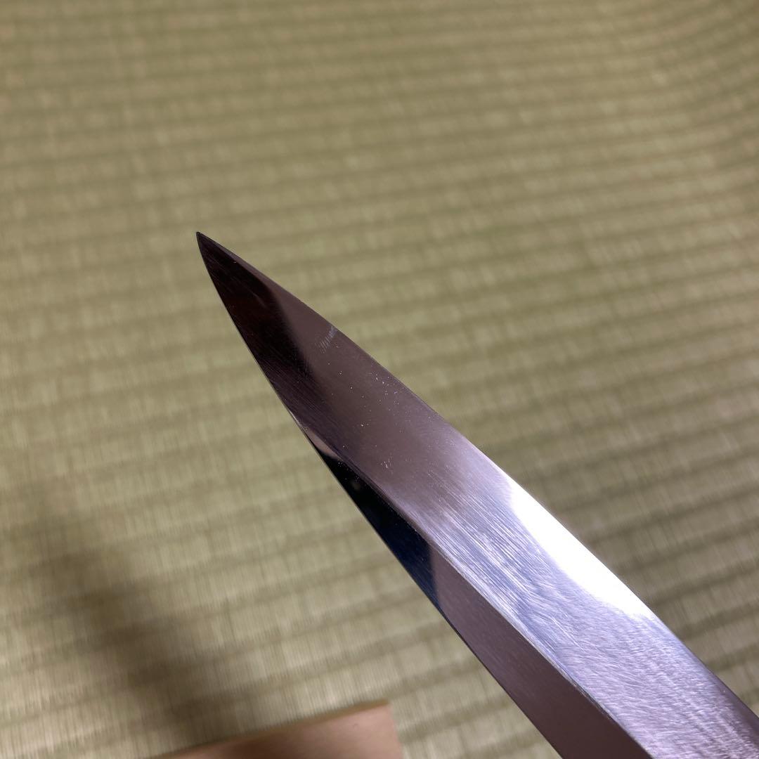 池田美和　本焼　柳刃　和包丁　青鋼　刃紋　久次作　鏡面　刃紋　黒檀柄