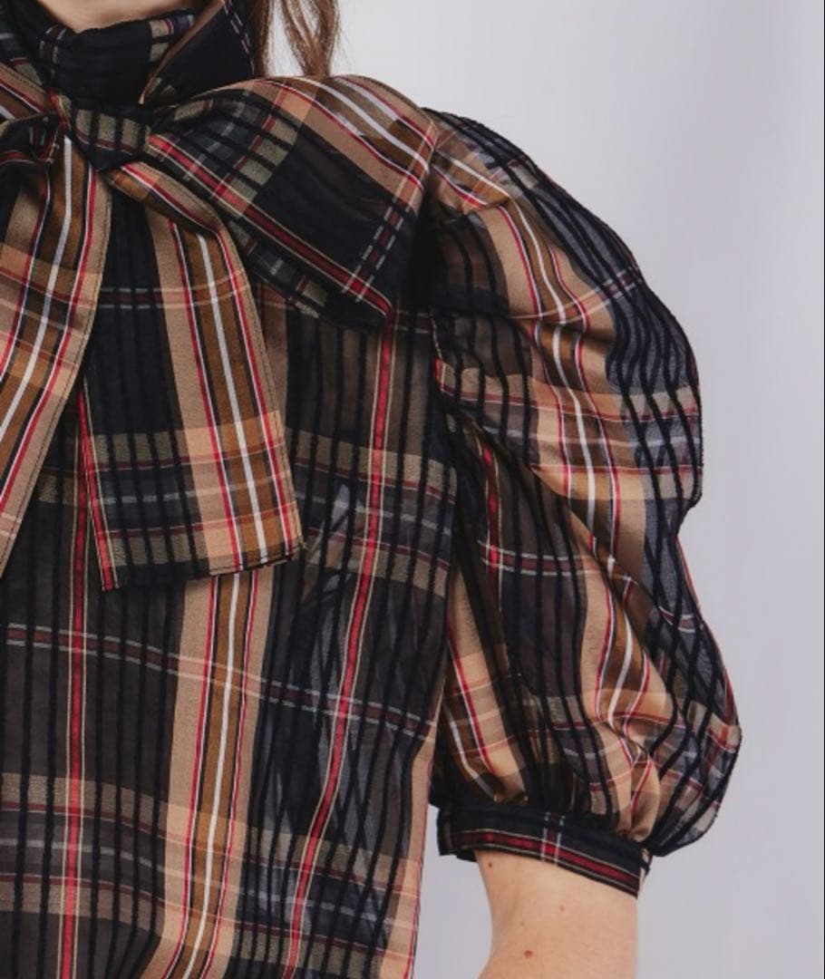 【美品✨】Sov. シルクオーガンジーチェックブラウス ダブスタ