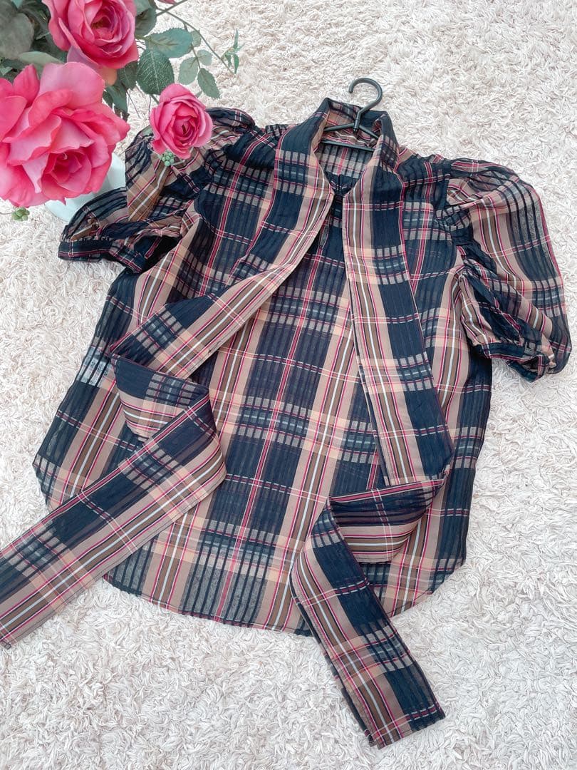 【美品✨】Sov. シルクオーガンジーチェックブラウス ダブスタ