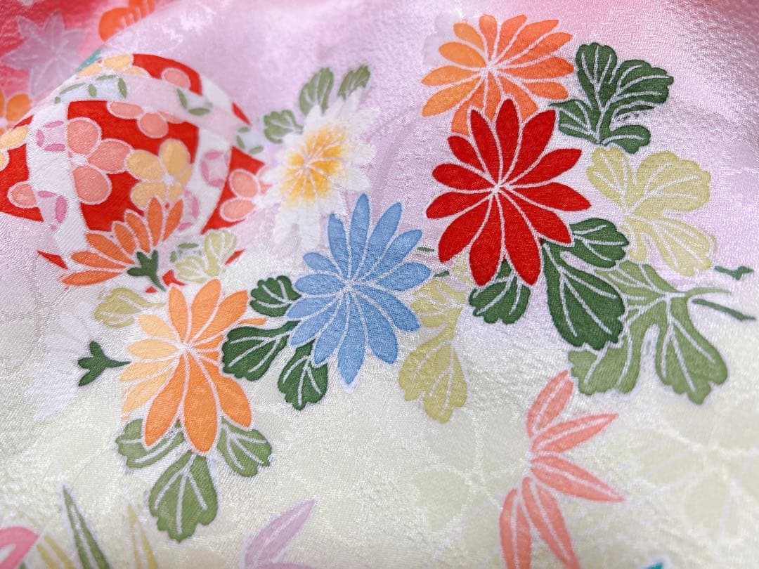 豪華正絹完全フルセット♡七五三　7歳　女の子　ピンク系　髪飾り　パール付帯締め