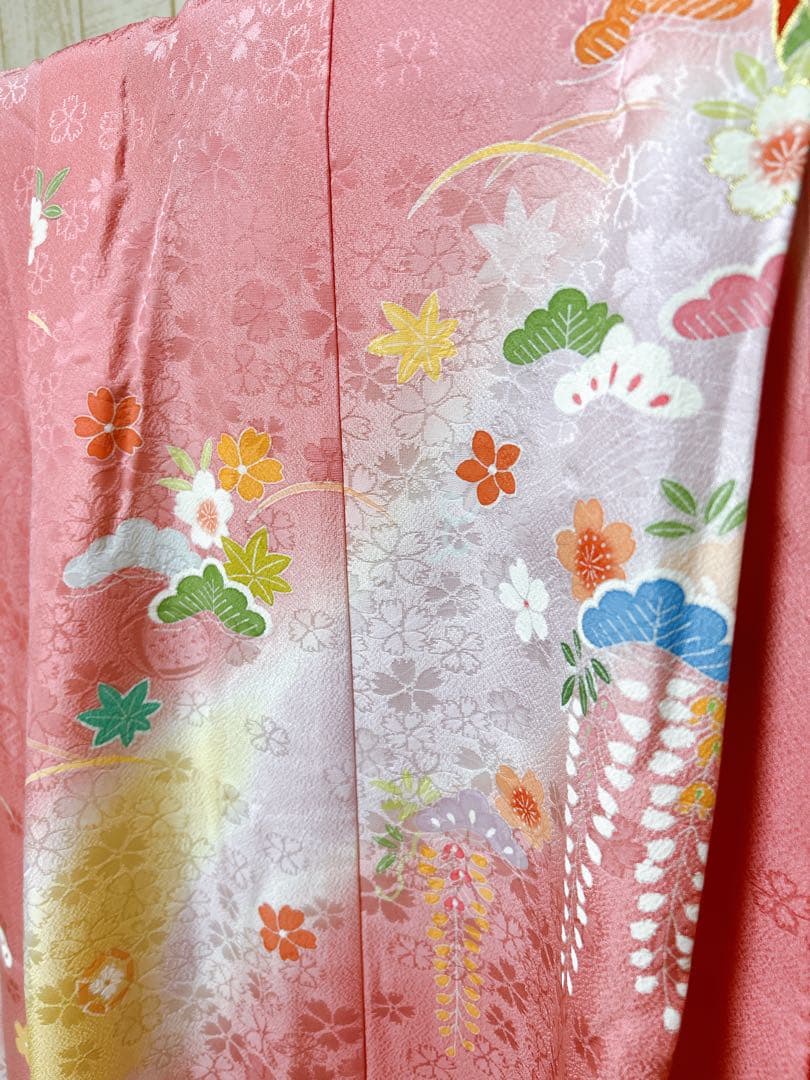 豪華正絹完全フルセット♡七五三　7歳　女の子　ピンク系　髪飾り　パール付帯締め