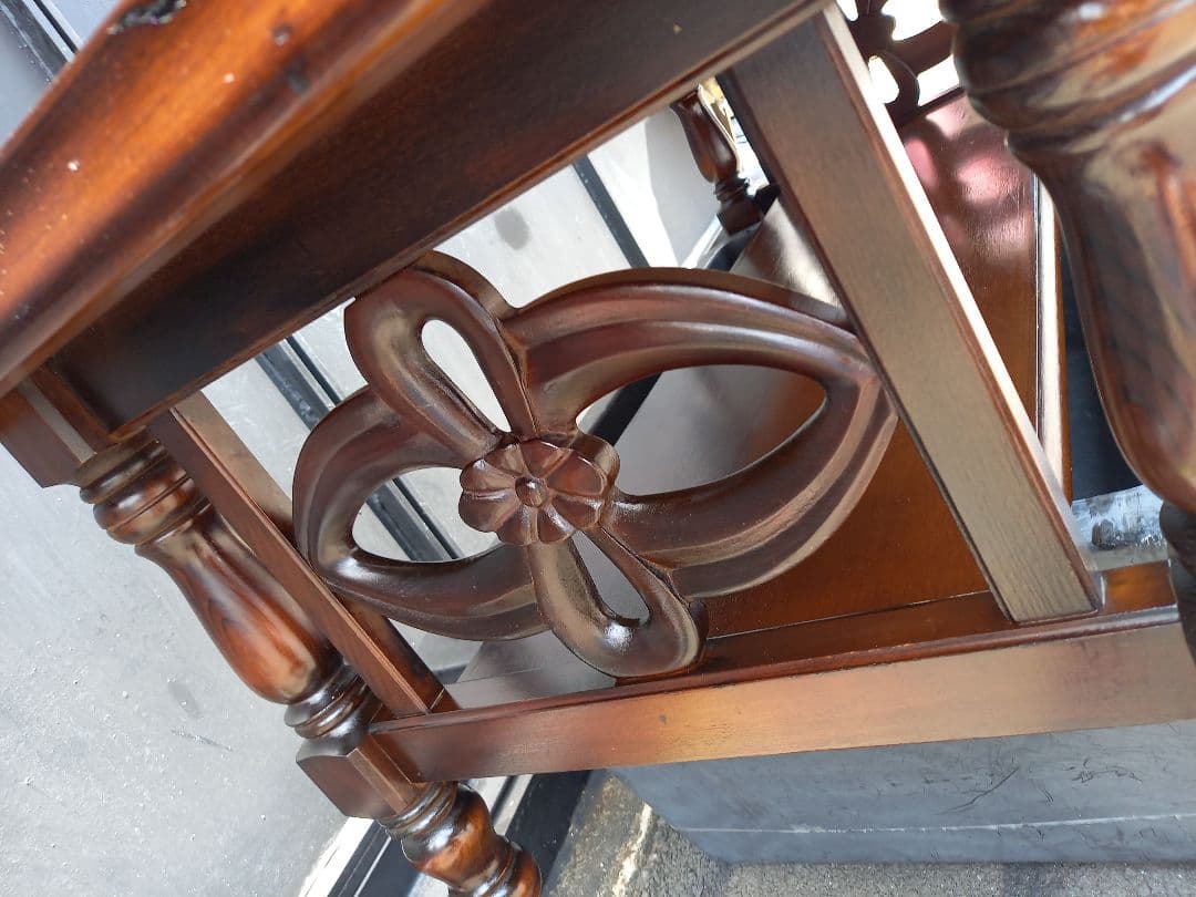 希少　1970's　飛騨産業　透かし彫り　花柄模様　ラック付属　ローテーブル