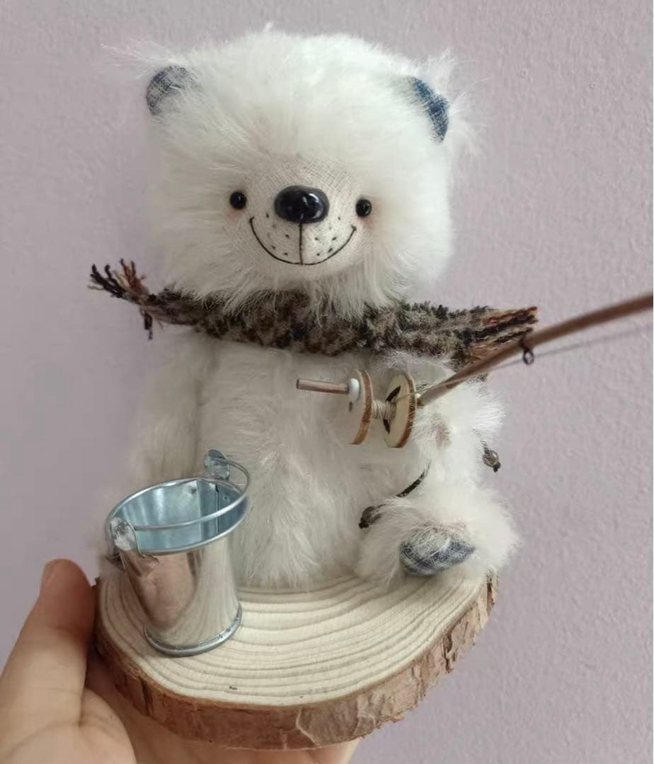 釣り好きな白熊 アーティストベア テディベア 海外作家様 ハンドメイド 置物