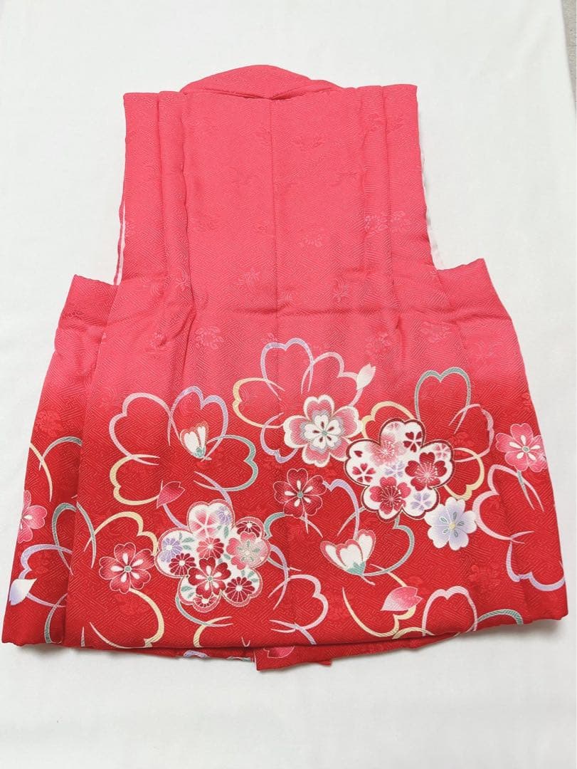 七五三 3歳 女の子 赤 桜 7点セット 着物 被布 長襦袢 足袋 草履 巾着