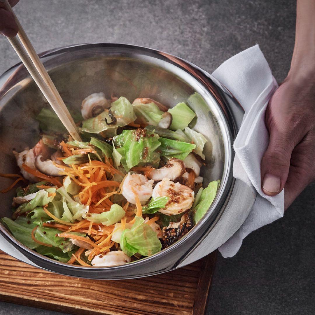 マイヤーMEYER ステンレススチール 両手鍋 ガラス蓋付きNEWパン22cm