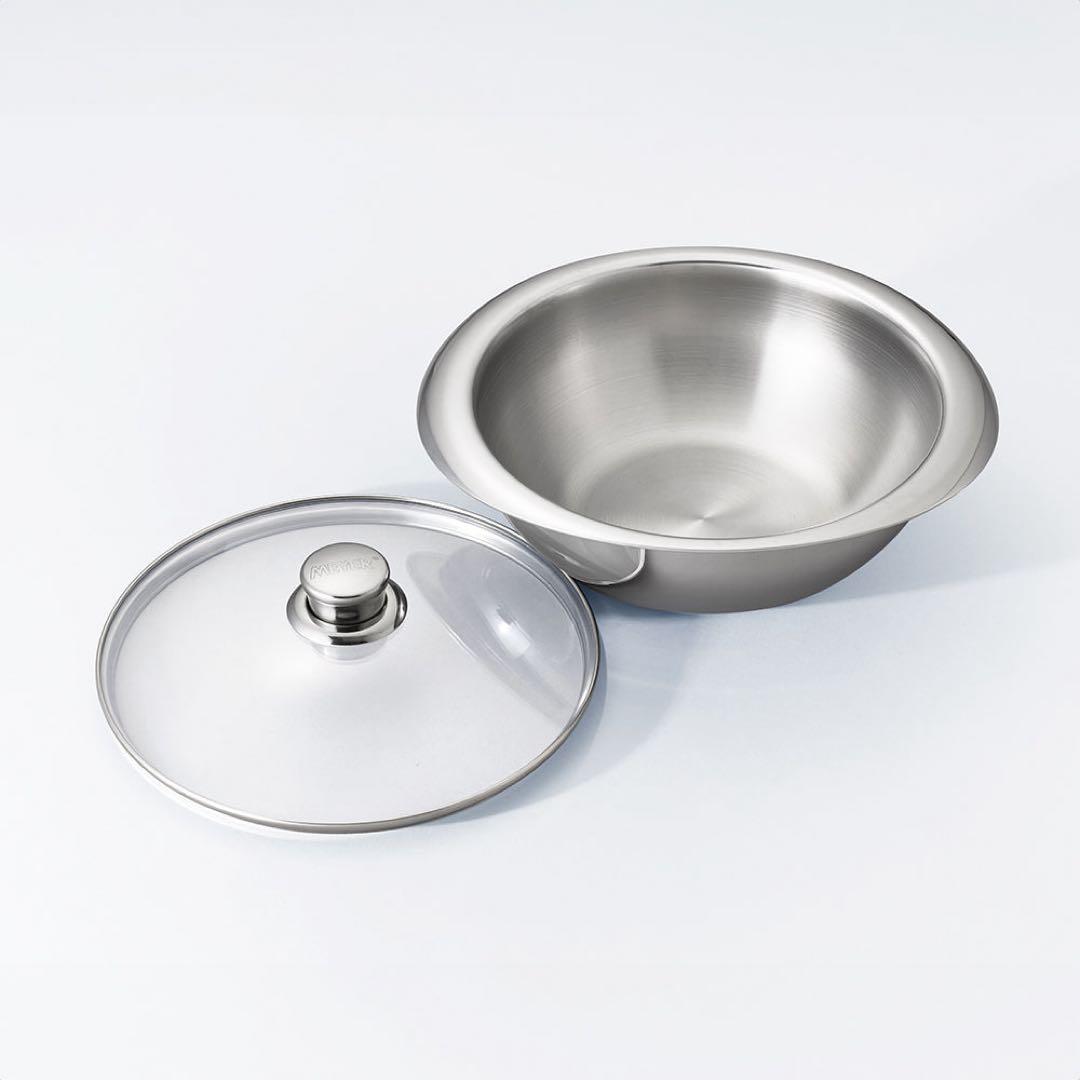 マイヤーMEYER ステンレススチール 両手鍋 ガラス蓋付きNEWパン22cm