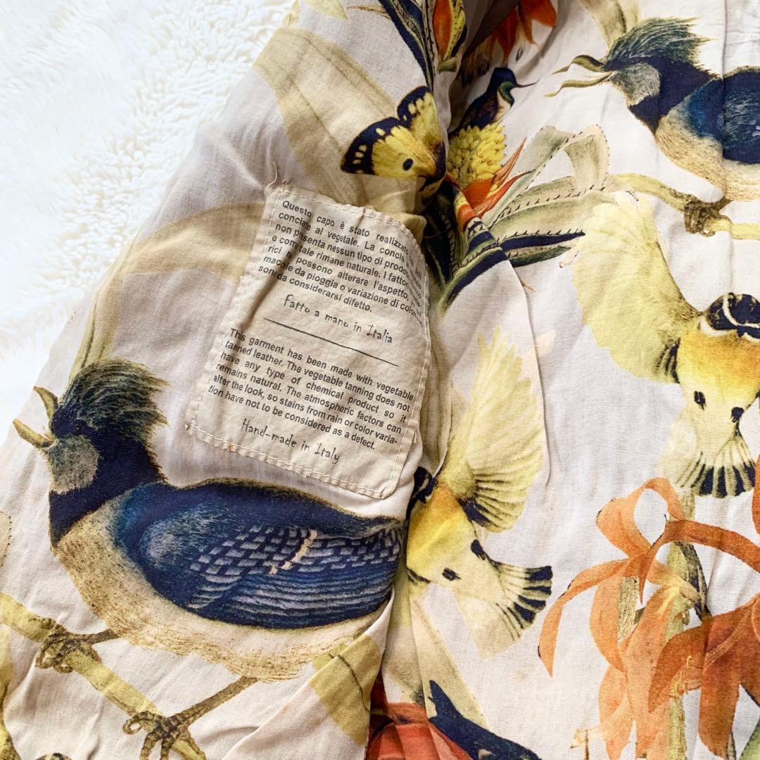 GIORGIO BRATO レザー　ジャケット　袖リブ　鳥　42サイズ　ブラウン