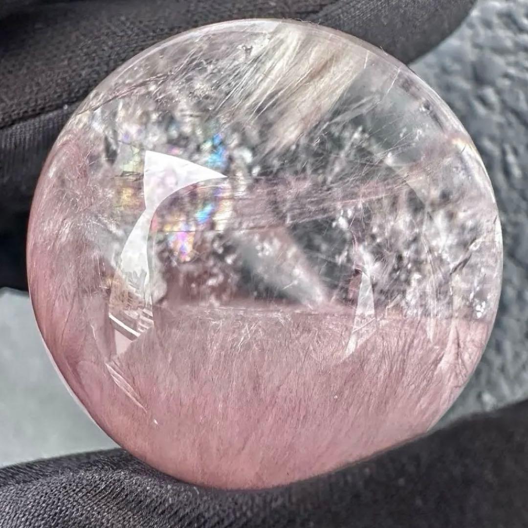 極上別格品❗️超美品♡レインボー☆ピンクサゲニティックインクォーツ丸玉A1295
