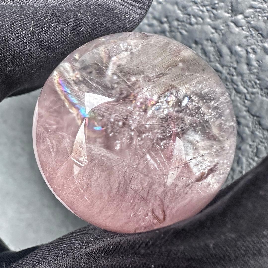 極上別格品❗️超美品♡レインボー☆ピンクサゲニティックインクォーツ丸玉A1295