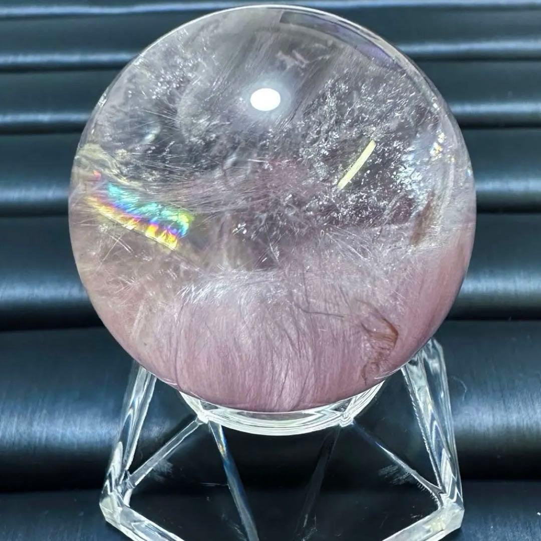 極上別格品❗️超美品♡レインボー☆ピンクサゲニティックインクォーツ丸玉A1295
