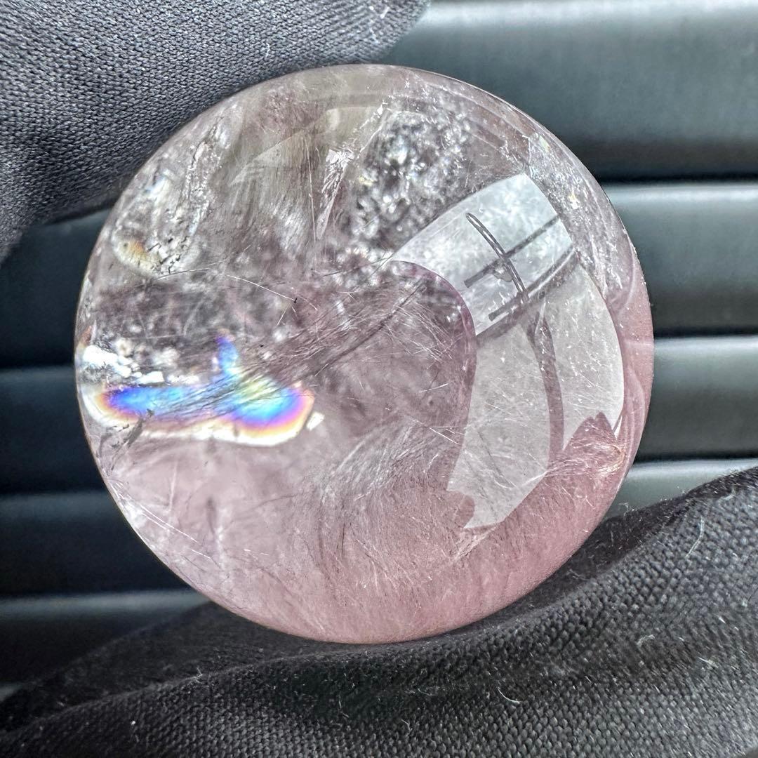 極上別格品❗️超美品♡レインボー☆ピンクサゲニティックインクォーツ丸玉A1295