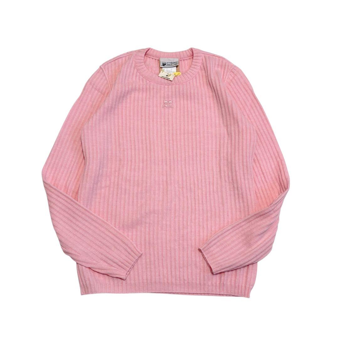 未使用　courreges　クレージュ　ロゴ刺繍　リブニット　フランス製　ピンク