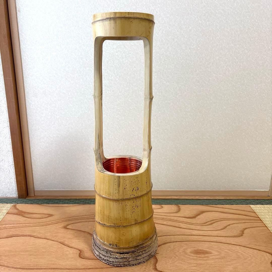85 美品　根付き　一重切り　一重切　竹花入れ華道具　池坊