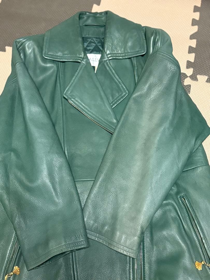 BALLY グリーン　カーキ　 レザー ロングコート ベルト付き