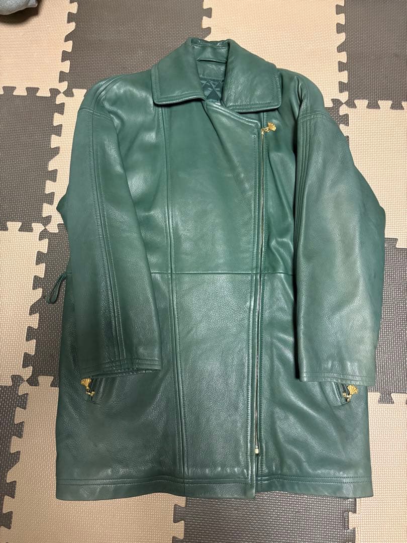 BALLY グリーン　カーキ　 レザー ロングコート ベルト付き