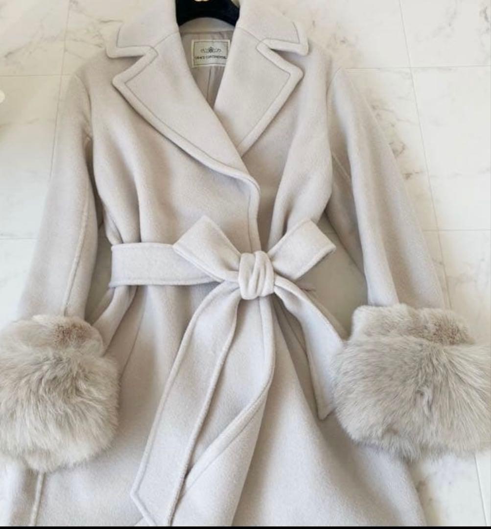 グレースコンチネンタル ベルテッドコート ブルーフォックス ファー 36(美品)