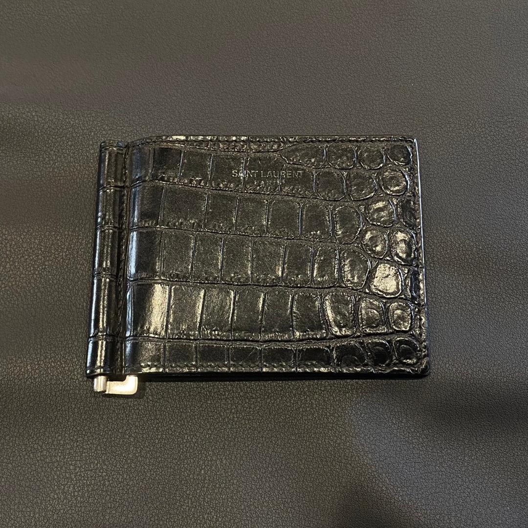 『サンローラン』 マネークリップ クロコ型押し 折り畳みウォレット