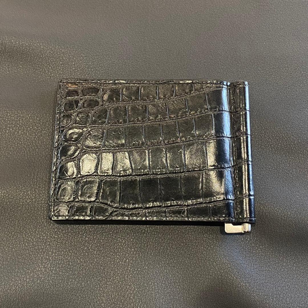 『サンローラン』 マネークリップ クロコ型押し 折り畳みウォレット