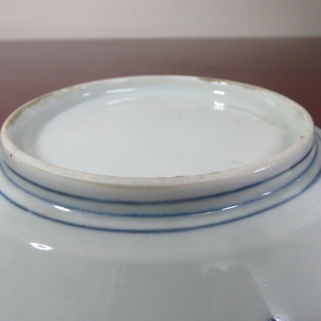 皿 2枚 染付 鳥 花 島 海 窯傷 明治 大正 その1