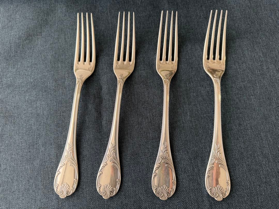 クリストフル マルリー テーブルフォーク 4本セット パリ蚤の市購入（刻印あり）