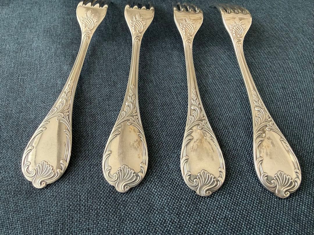 クリストフル マルリー テーブルフォーク 4本セット パリ蚤の市購入（刻印あり）