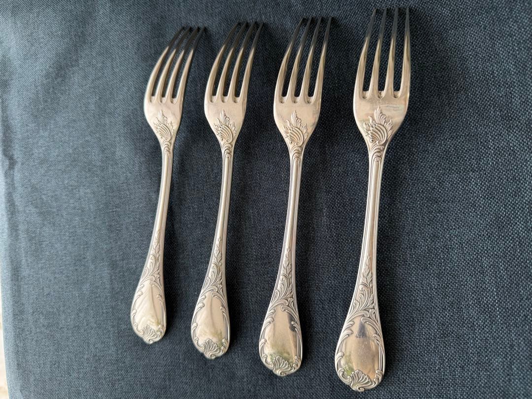 クリストフル マルリー テーブルフォーク 4本セット パリ蚤の市購入（刻印あり）