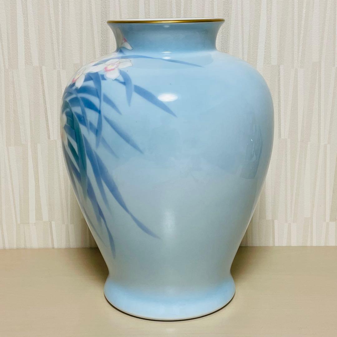 深川製磁 色絵彩磁 洋蘭 花瓶 花器 花入 フラワーベース 壺 高さ 約32cm
