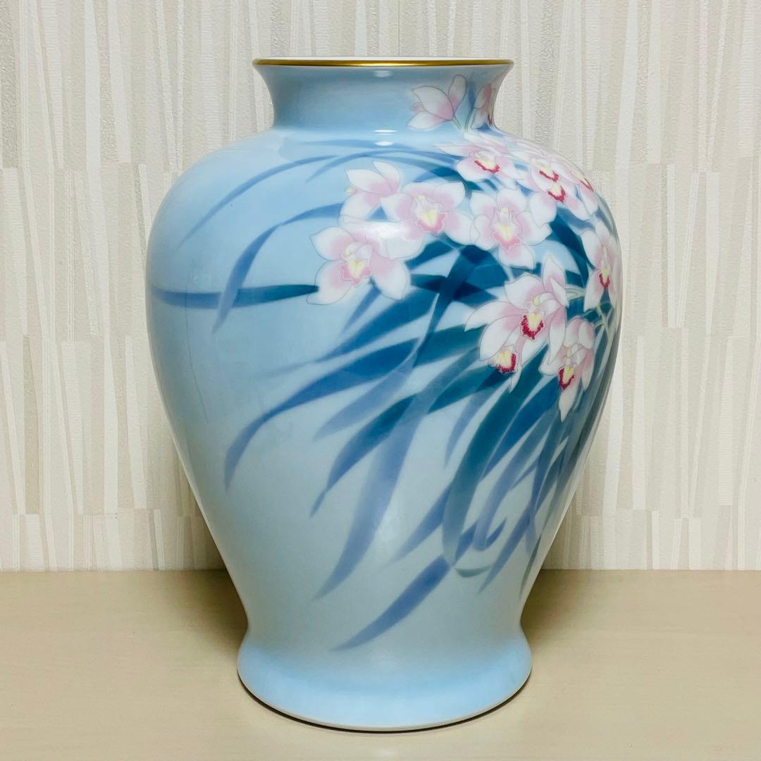深川製磁 色絵彩磁 洋蘭 花瓶 花器 花入 フラワーベース 壺 高さ 約32cm