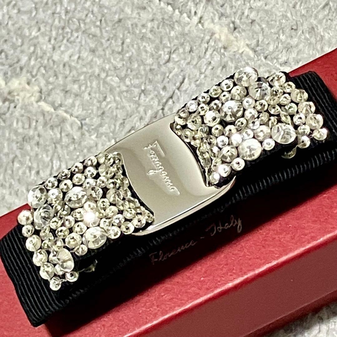 フェラガモ［バレッタ］ヴァラ　ラインストーン　ヘアバンド　ブラック　箱付き