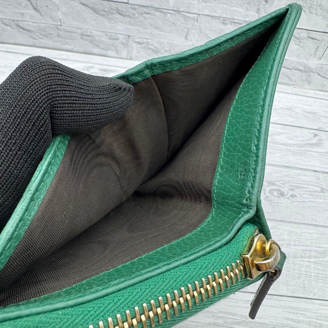【美品】GUCCI　二つ折り財布　ラウンドジップ　 GG柄　キャンバス グリーン