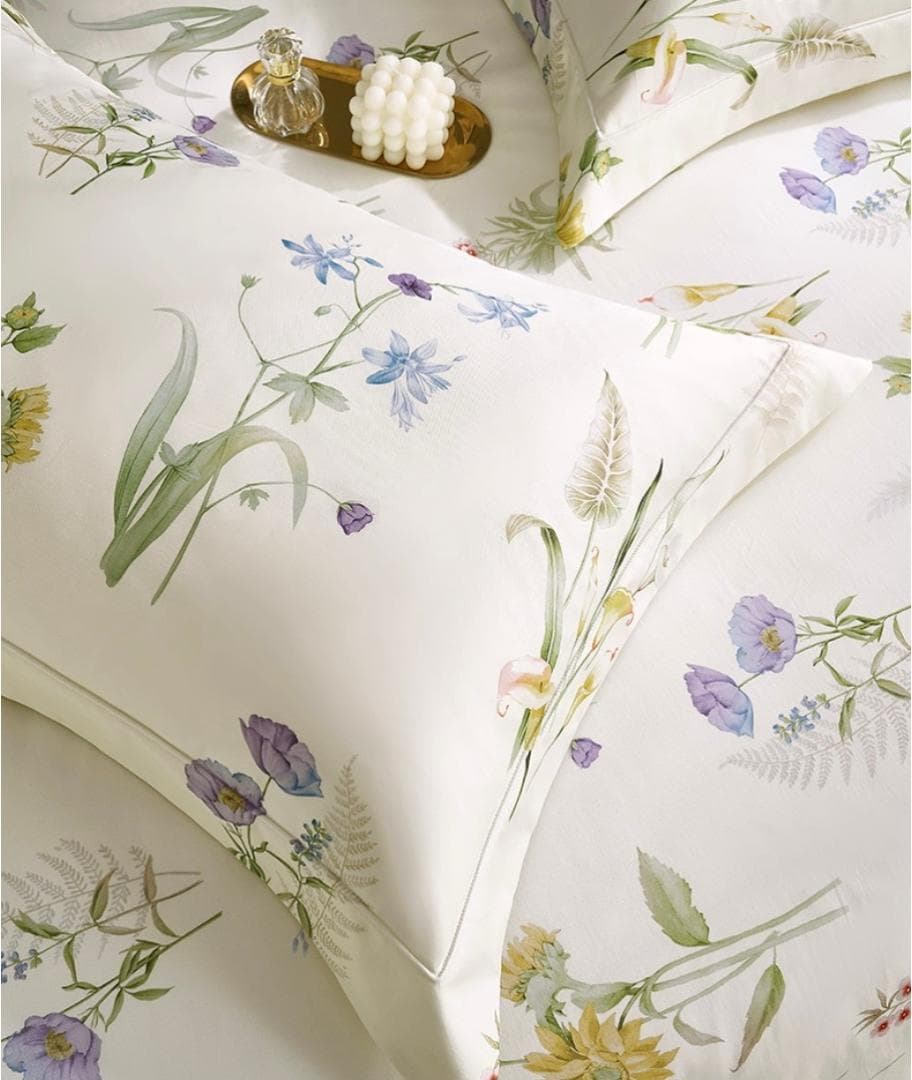 オーダーメイド エジプト超長綿100% 600TC ホワイト ボタニカル リーフ