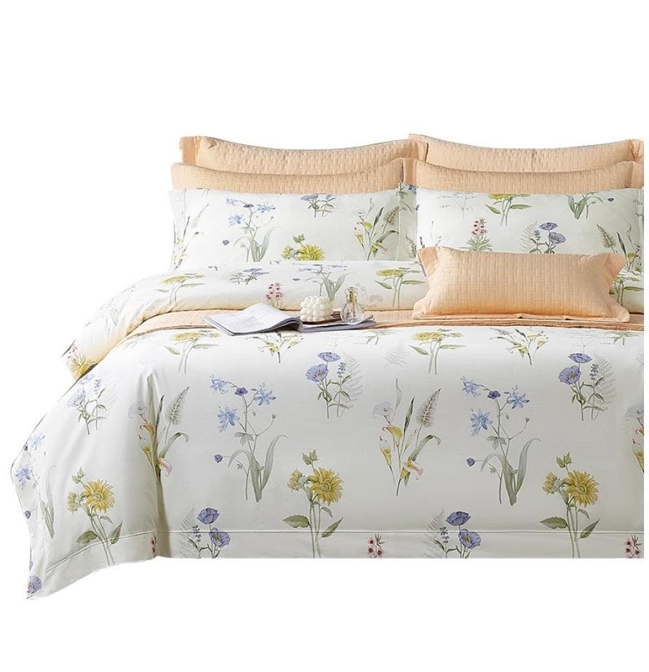 オーダーメイド エジプト超長綿100% 600TC ホワイト ボタニカル リーフ