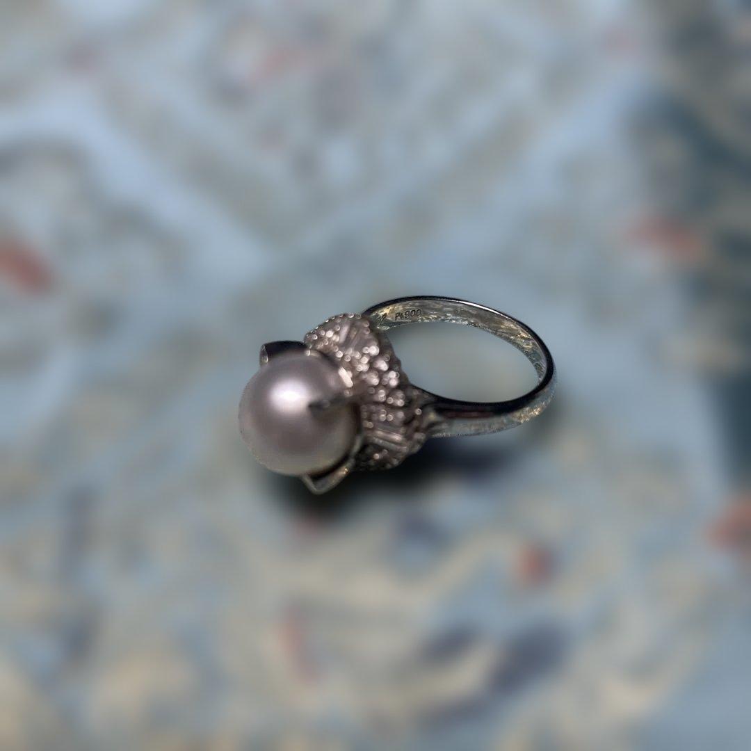 １１ｍｍ真珠とダイヤのエレガントリング.プラチナ９００
