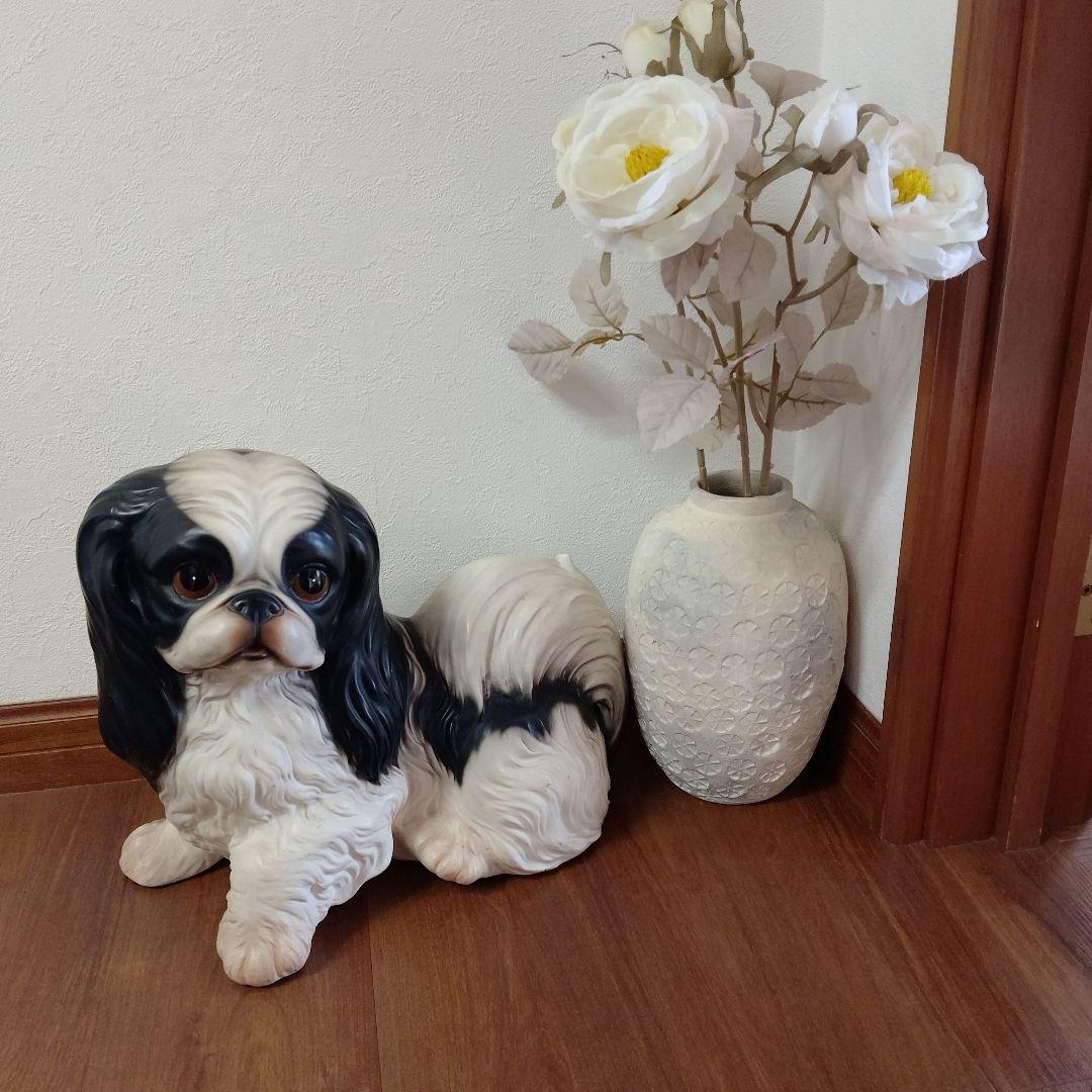 【Demain】ITALY製　狆　チン　スパニエル　犬　陶器　置物　サイン有り