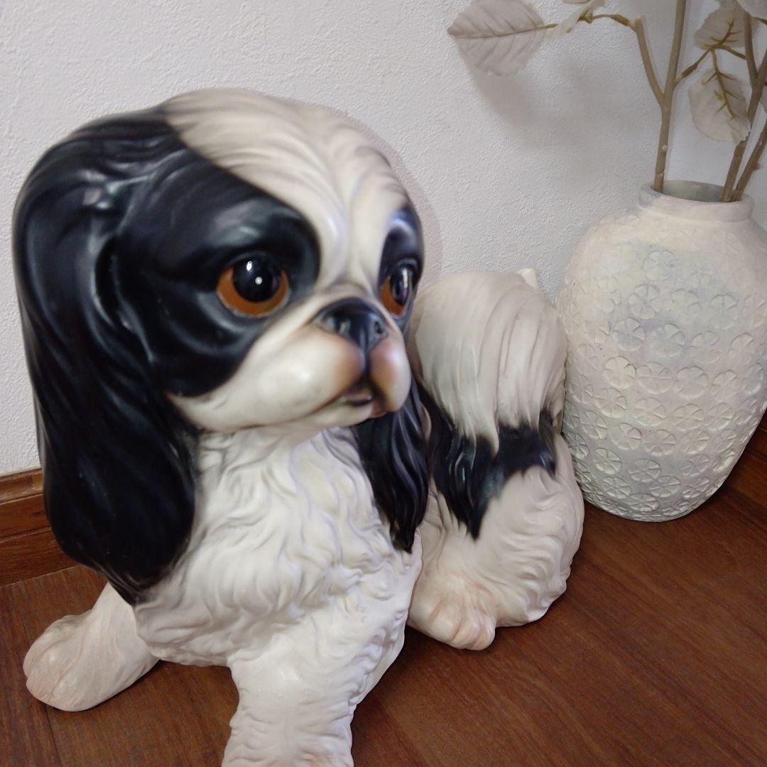 【Demain】ITALY製　狆　チン　スパニエル　犬　陶器　置物　サイン有り