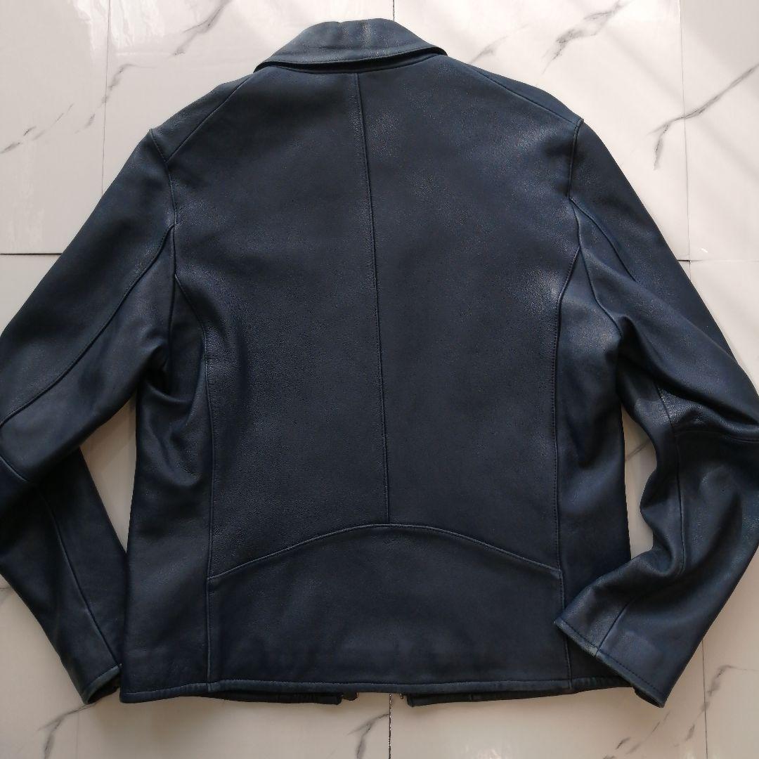 【極美品】コムサイズム ラムレザージャケット シングルライダーズ ネイビー M
