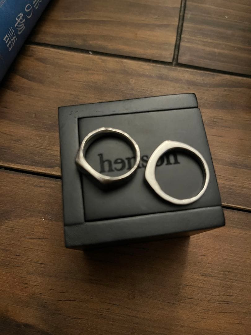 Henson シグネット+ブラックダイヤモンド　シルバーリングセット15-16号