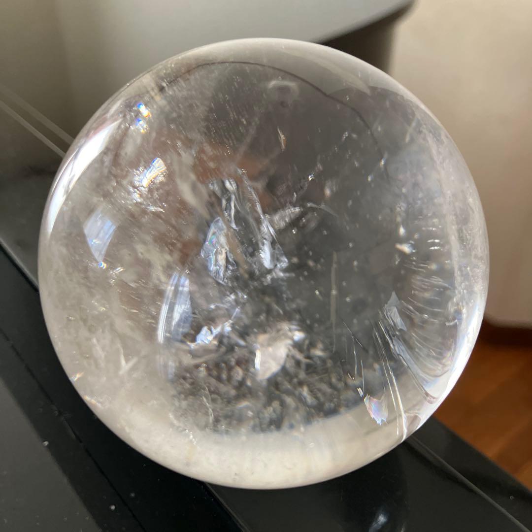 大！ホワイトガーデン&レインボー入り　水晶　スフィア　天然石置物　E191