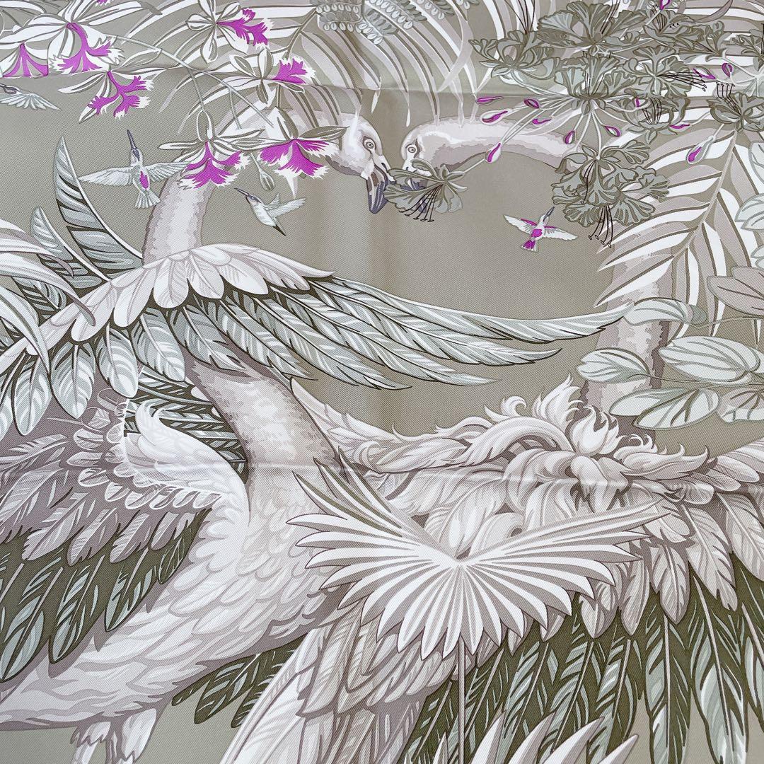 極美品　エルメス　カレ90 フラミンゴパーティー　スカーフ　シルク100%