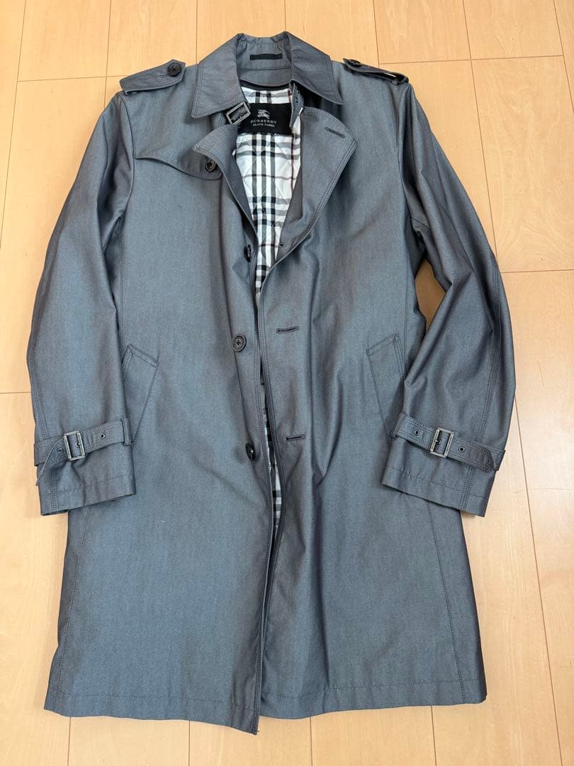 美品★バーバリーブラックレーベル ライナー ベルト付 トレンチコート 光沢 XL